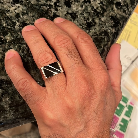 Sterling Silver Men Black Onyx Ring Deco Signet Ring - Picture 2 of 15